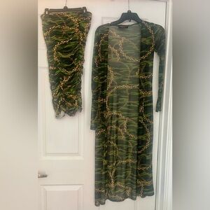 Camouflage Chain Print Dress with cover up set